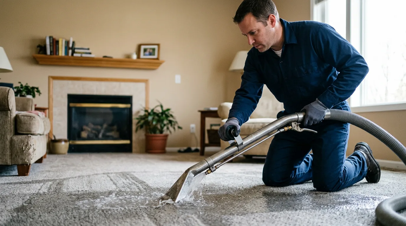Water damage restoration technician working near Grundy Center, IA